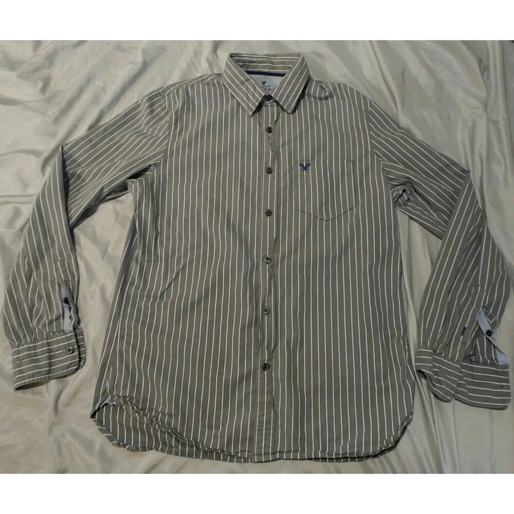 American Eagle Mens Medium Vintage Fit LS Button DownBlue Striped Dress Shirt